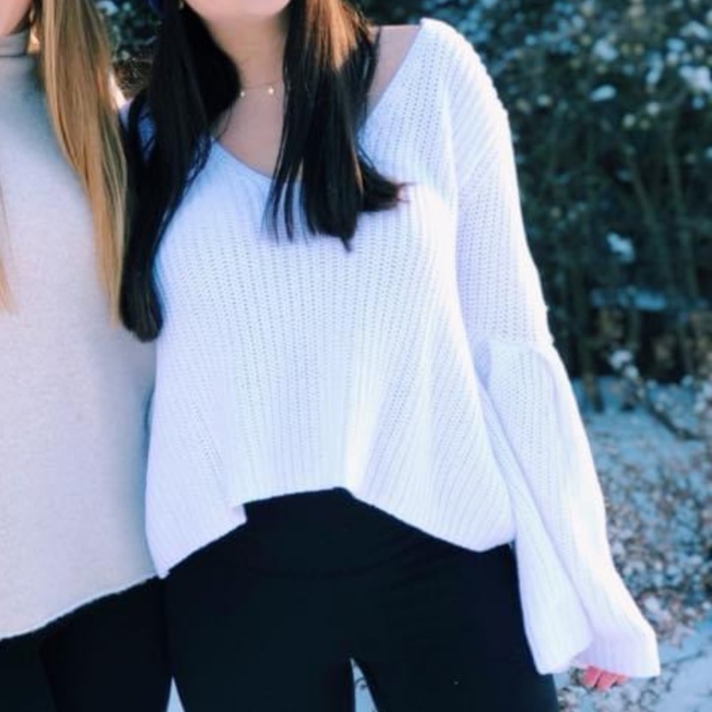Free People White Bell Sleeve sweater